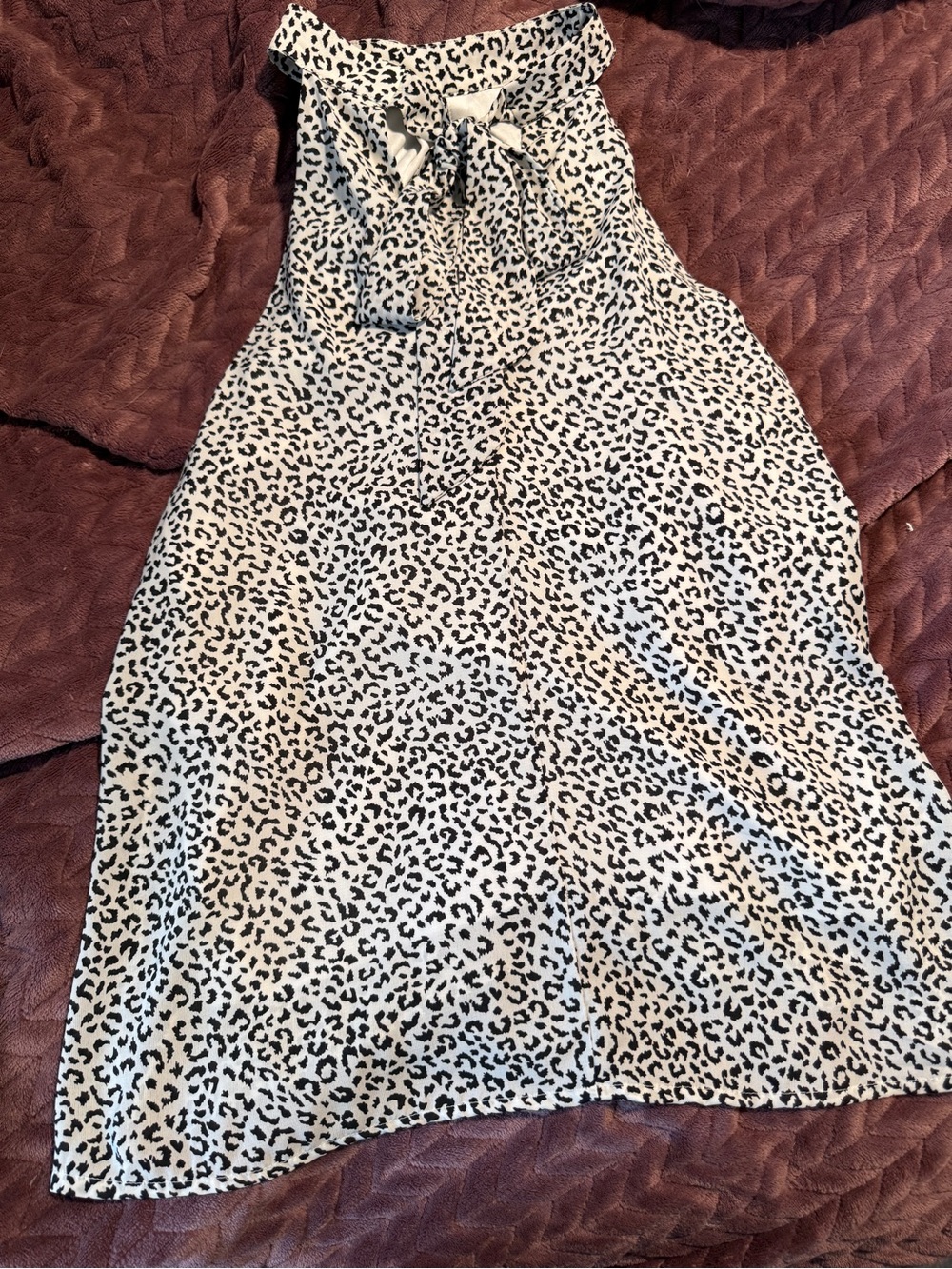 Women’s Cream Leopard Print Halter Dress with Tie Neck